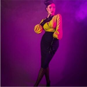 MICHELINE PITT FOR UNIQUE VINTAGE BLACK LONG SLEEVE TYRELL BLOUSE - XS 2